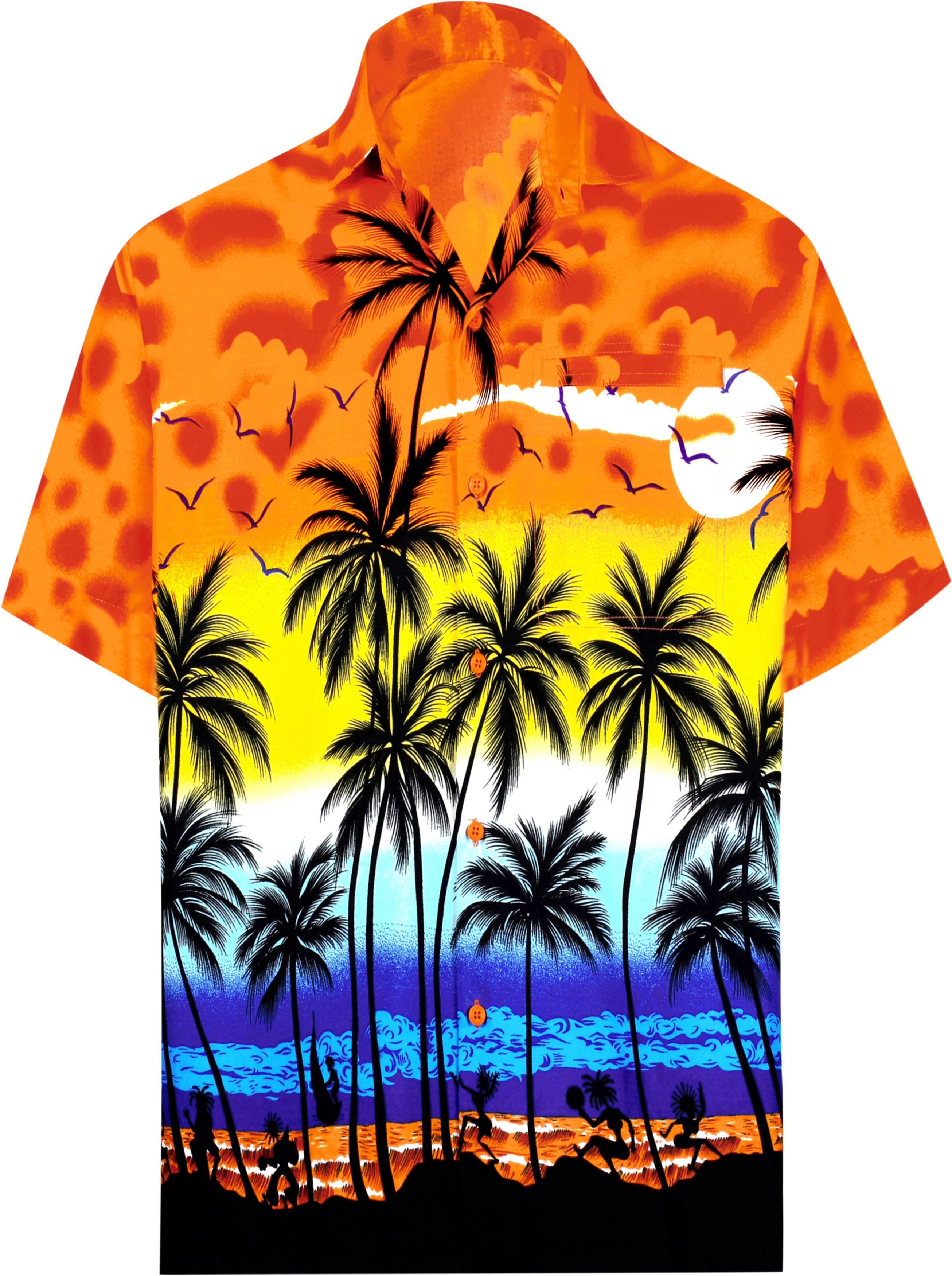 HAPPY BAY Men's Hawaiian Shirts Short Sleeve Button Down Shirt Men's Summer Shirts Casual Beach Vacation Hawaii Island Shirts for Men Funny XS Island View, Orange